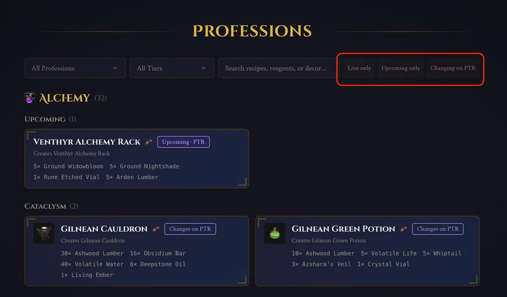 New filters for professions too